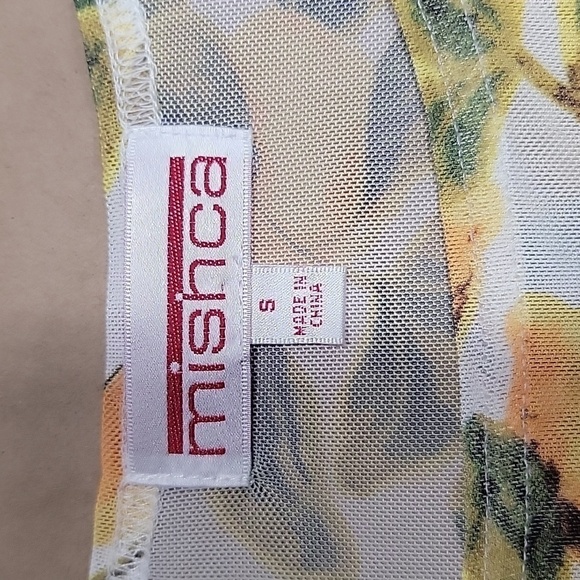 Mishca Size S Lemon / Citrus Babydoll Style Blouse, Sheer, Bell Sleeve, EUC - Picture 9 of 12